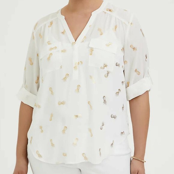 torrid Tops - New Torrid Harper White/Gold Pineapple Georgette Pullover Blouse